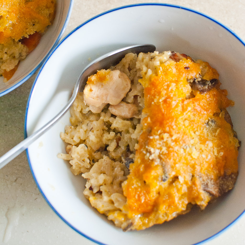 Cheesy Mushroom and Chicken Baked Rice