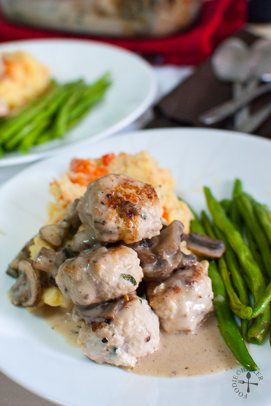 Creamy Baked Chicken Meatballs and Mushrooms