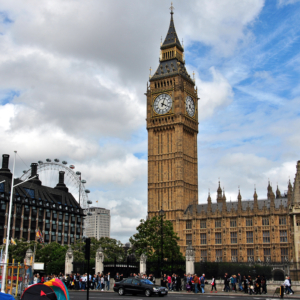 London Eye, Clock tower, Palace of Westminster (Left to right)