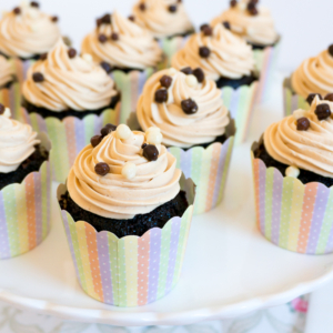 CHOCOLATE CUPCAKES WITH CHOCOLATE MOUSSE FILLING AND PEANUT BUTTER FROSTING