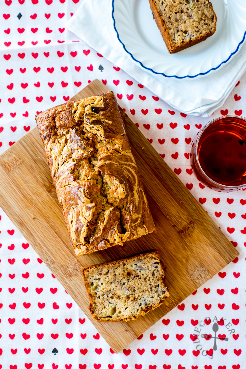 NoMixer Banana Loaf / Bread / Cake with Peanut Butter Swirl