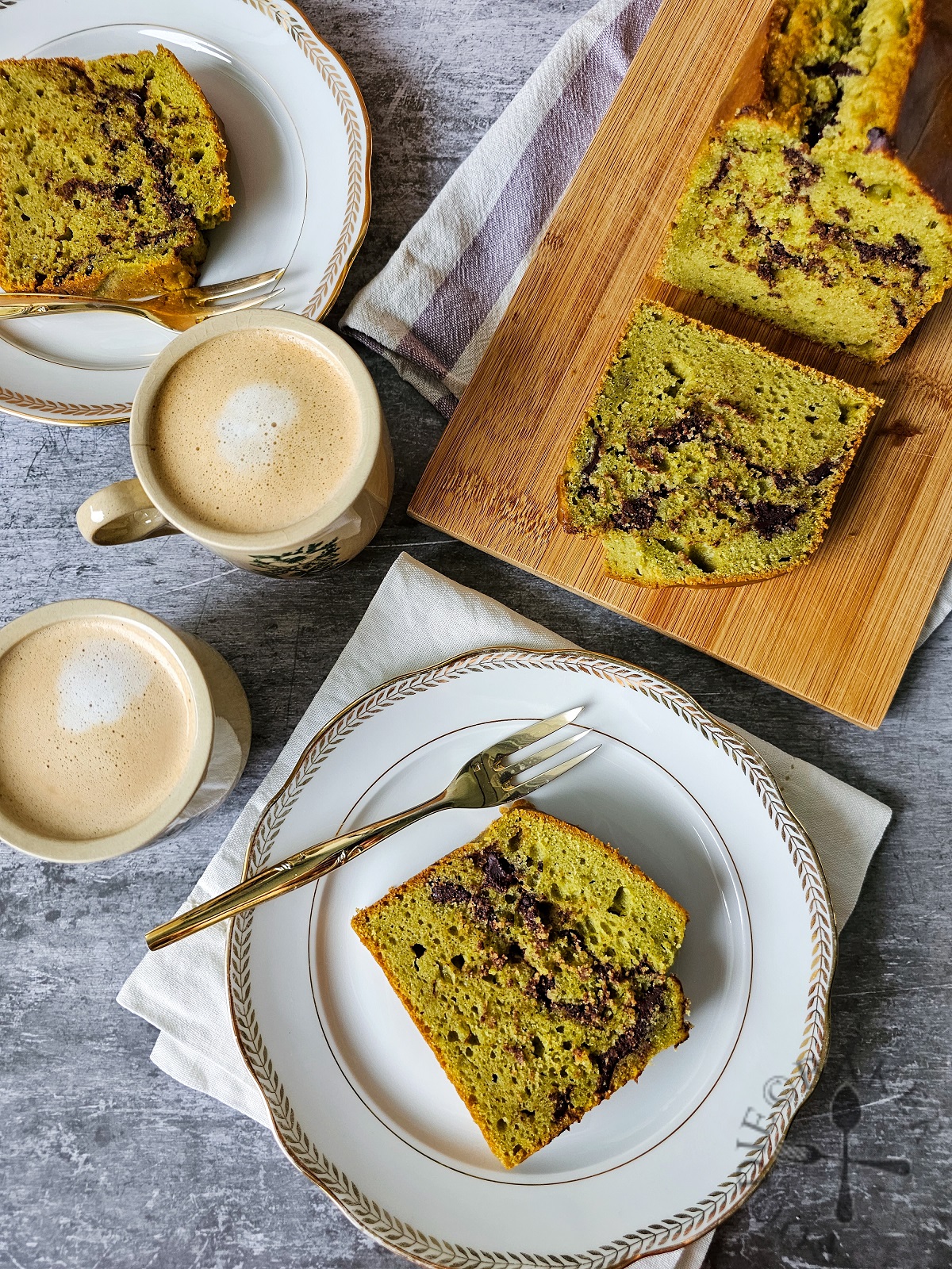 Matcha Yogurt Cake with Chocolate Chips